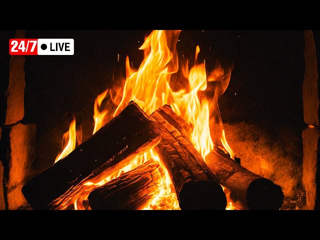 🔥 Cozy Fireplace 4K (LIVE 24/7). Fireplace with Crackling Fire Sounds. Christmas Fireplace 2025