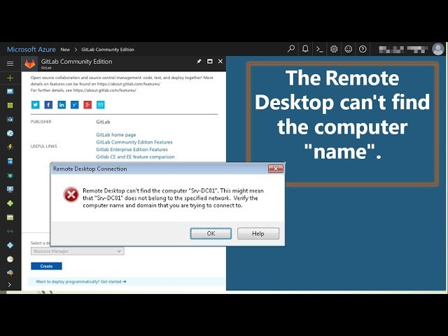 The Remote Desktop can't find the computer "name". Azure- Troubleshooting