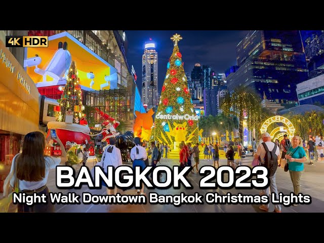 🇹🇭 4K HDR | 2023 Bangkok Christmas Lights Night Walk | Thailand Walking Tour
