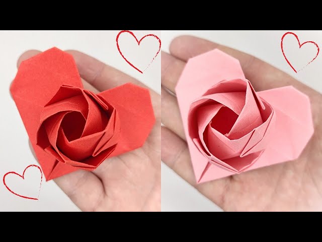 Origami HEART with ROSE ❤️🌹 How to make a paper roses