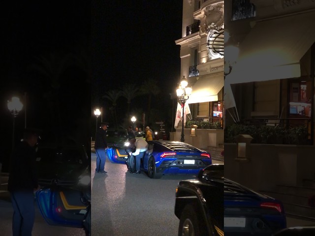 Giant Billionaire getting into his Lamborghini Huracan at Hotel de Paris!!💙