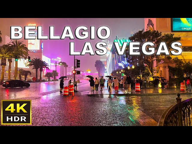 (4K HDR) Bellagio Las Vegas Walk During Tropical Storm Hilary - August 2023