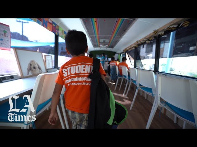 A converted school bus becomes a classroom for immigrant children in Tijuana