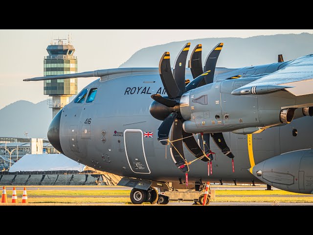 (4K) (Ultra Rare) Royal Air Force Military AIRBUS A400M Preparation & Departure at Vancouver YVR