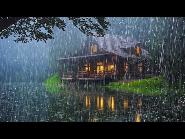 Relaxing Rain for Sleeping - Heavy Rain on the Roof by the Lake in Tropical Forest At Night #3
