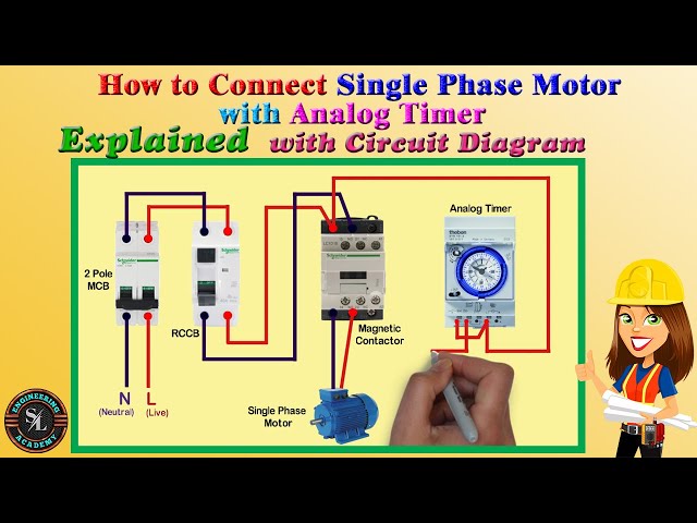Single Phase Motor Connection with Analog Timer | Explained Working Procedure with Circuit Diagram