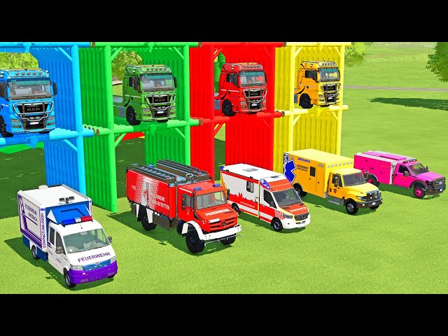 MERCEDES RESCUE, POLICE CARS & LANDROVER RESCUE MERCEDES, FORD AMBULANCE EMERGENCY TRANSPORT ! FS22