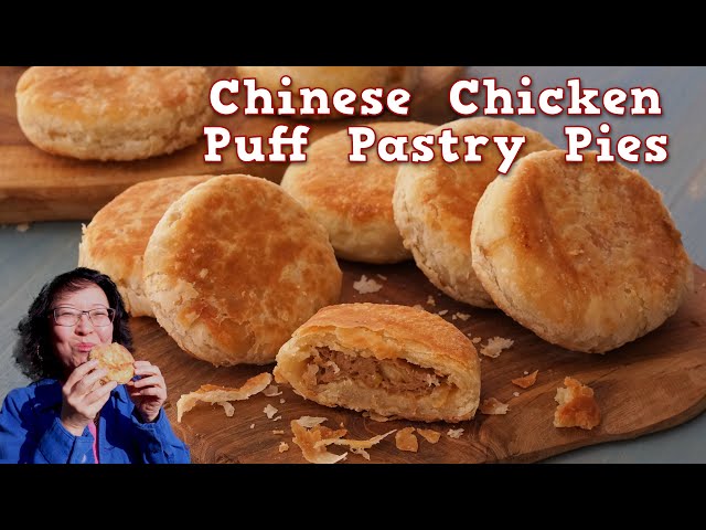 Chinese Chicken Puff Pastry Pies: crispy, quickly browned in the pan then baked in the oven
