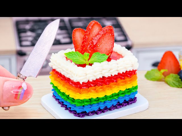 How to make Strawberry Cake 🌈 The Most Beautiful Miniature Rainbow Cakes | Absolutely Satisfying