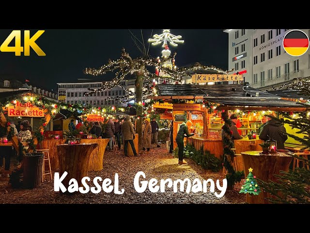 Kassel, Germany, Christmas Market Walking Tour 4K 60fps