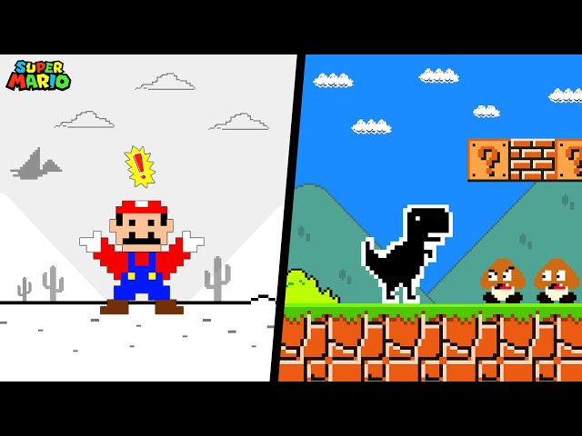 Super Mario Bros. but Mario Escape From Chrome Dinosaur Game | Game Animation