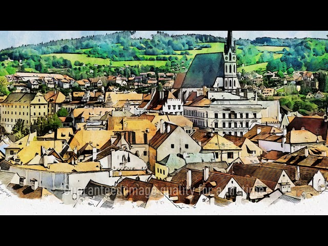 Premium Handmade Art Print "Krumlov, Czechia in Watercolors" by Dreamframer Art