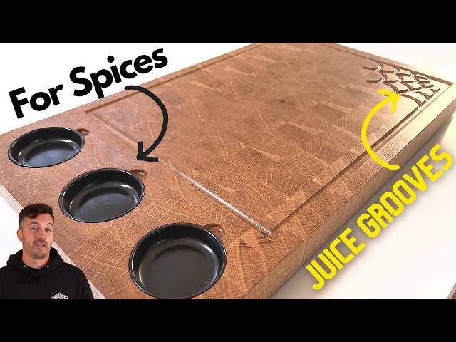Making A EndGrain Cutting Board w/ Spice Trays And Unique Juice Grooves // No Talking Just Woodwork