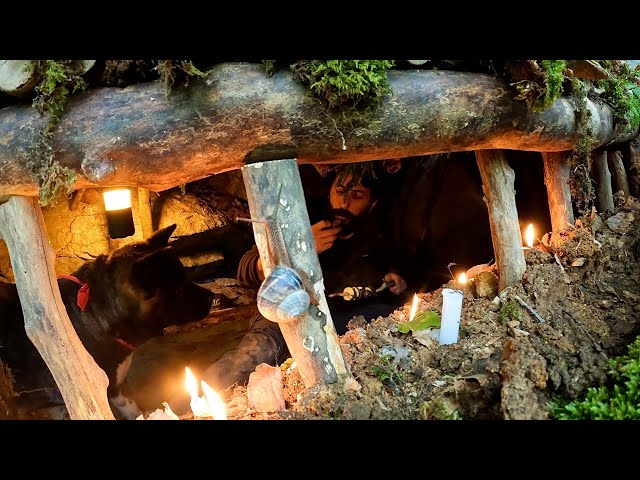3 Days Solo SURVIVAL CAMPING, UNDERGROUND BUNKER - Building Warm BUSHCRAFT SHELTER & Fireplace