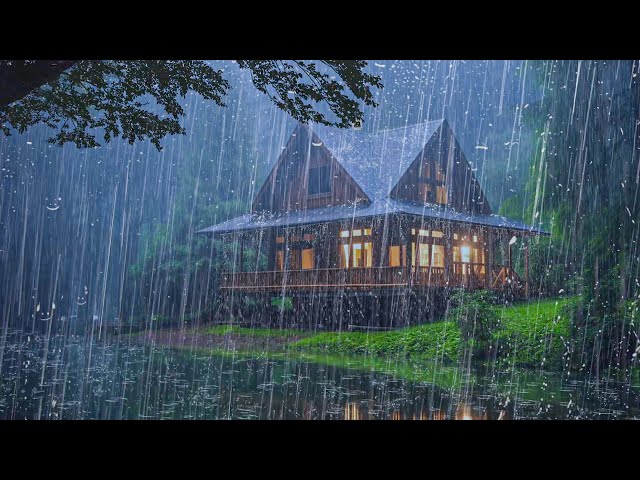 Rain Sound for Sleeping - Heavy Rain and Thunder on the Roof by the Lake at Night - Nature Sounds