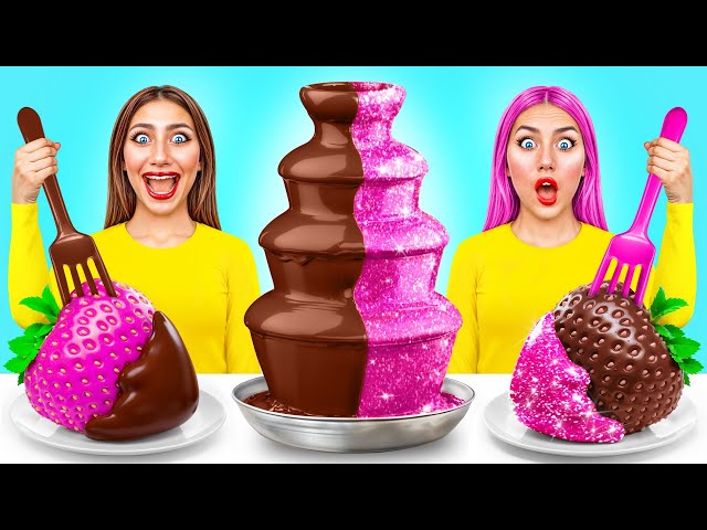 Black vs Pink Chocolate Fountain Fondue Challenge | Funny Moments by Multi DO Smile