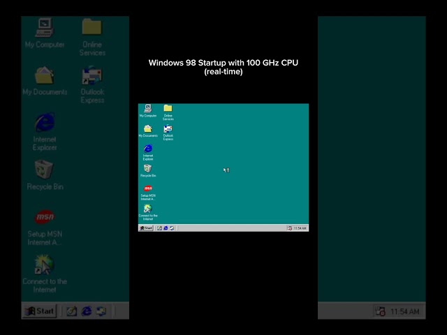 Windows 98 Startup with 100 GHz CPU (real-time)