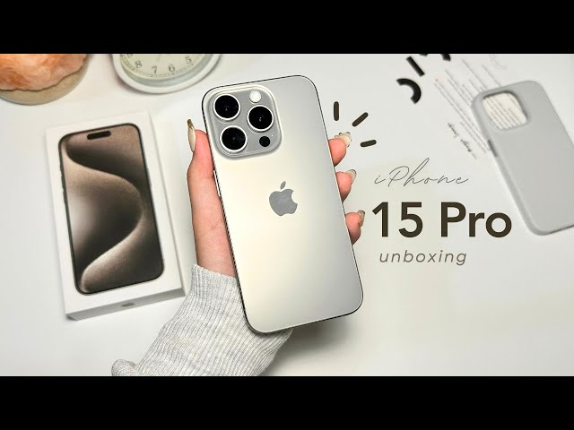 🐰 iPhone 15 pro (natural titanium) unboxing + setup  MagSafe accessories + phone stand ✨