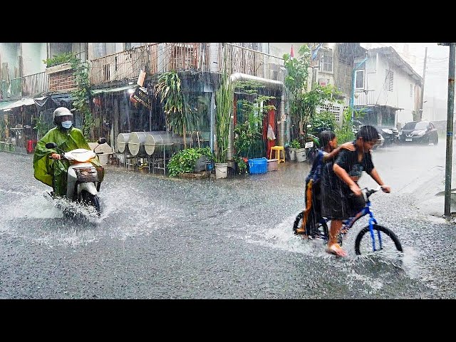 [4K] Walking in the Heavy Rain Thunder Storm in Bangkok • Thailand Rainy Season
