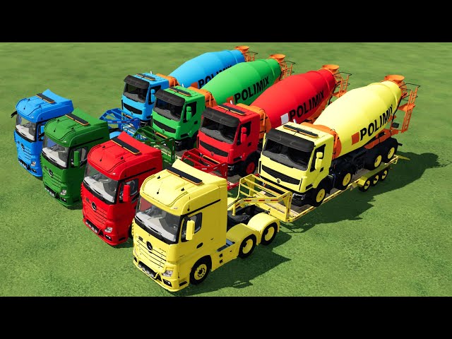 GARAGE OF COLORS ! COLORED POLIMIX MIXER TRUCK TRANSPORTING TO GARAGE WITH MB TRUCK ! FS 22 !!