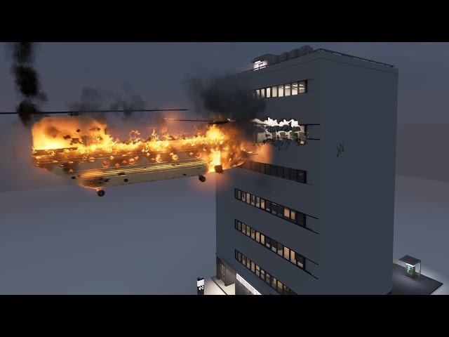 Helicopter on FIRE VS Flammable Office Building #2 | Teardown