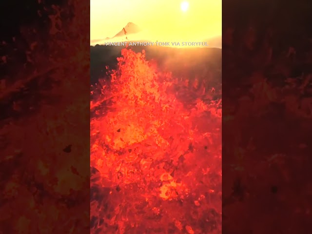 Incredible closeup view of erupting volcano from drone video #shortsfeeds #shortsvideo