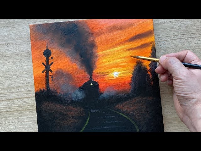 Train Acrylic Painting / step by step / Daily Challenge #77