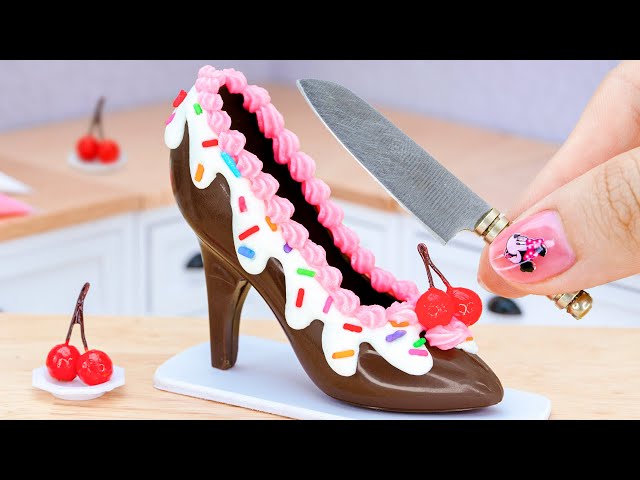 Fancy Miniature Shoe Shaped Cake Decorating - Satisfying Tiny Chocolate Cake Recipe