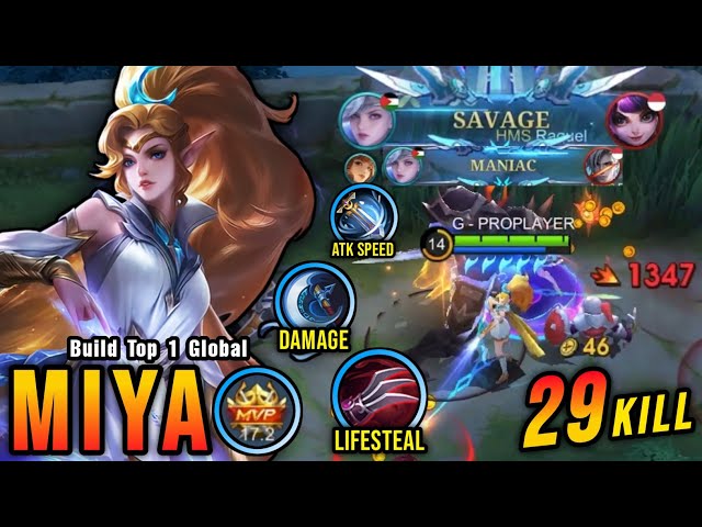 29 Kills + SAVAGE!! Best Miya One Hit Build and Emblem (PLEASE TRY) - Build Top 1 Global Miya ~ MLBB