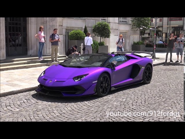 Matt Purple Lamborghini Aventador SVJ Roadster Sounds in Vienna!