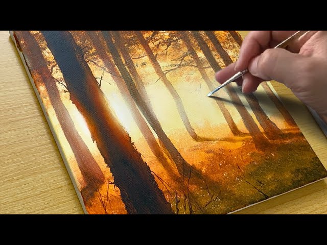 How to Paint a Sunset Forest / Acrylic Painting for Beginners