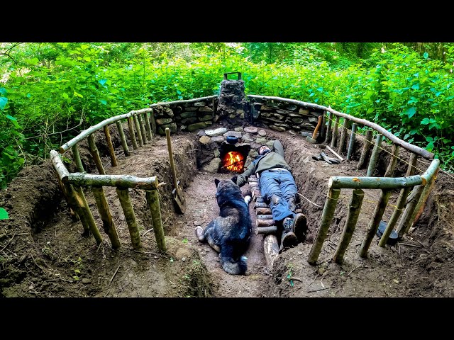 3 Days SURVIVAL Camping - How To Build UNDERGROUND HOUSE - My BEST BUSHCRAFT DUGOUT EVER, Fireplace