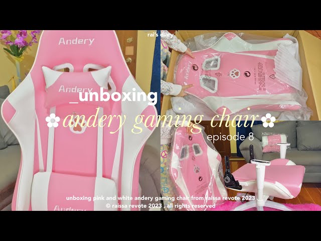 unboxing pink and white andery gaming chair // unbox and assemble with me