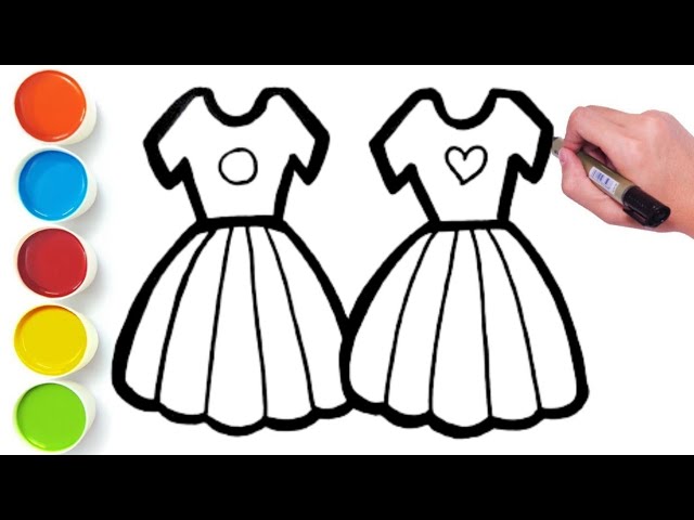 Dress Drawing Coloring, Painting and Tutorial Easy for kids & Toddlers