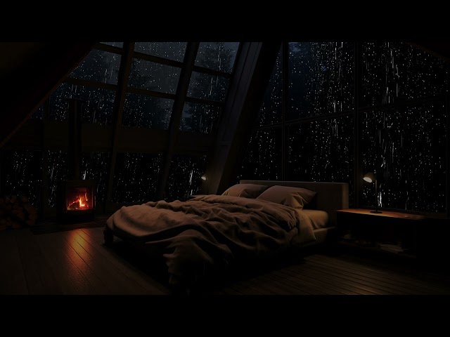 Rainstorms & Thunderstorms - Fireplace Cracklings 🔥 Rainstorms on window Storm Night for Deep Sleep