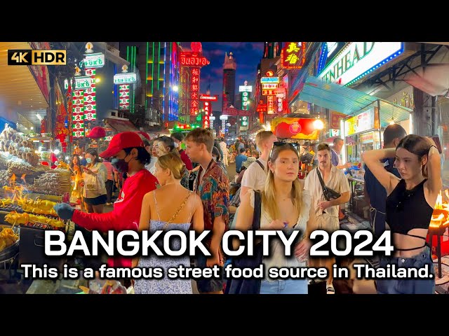 🇹🇭 4K HDR | Night Walk The Best Street Food Chinatown Thailand | Bangkok Walk 2024