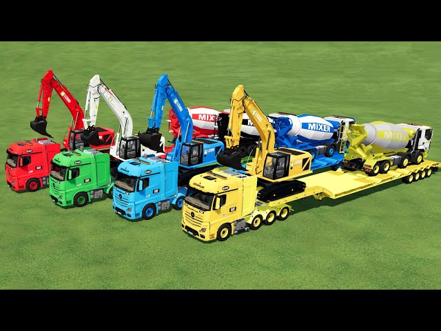 TRANSPORTING ALL COLORED BOX TRUCK, EXCAVATOR, CEMENT TRUCK WITH TRUCK! Farming Simulator 22