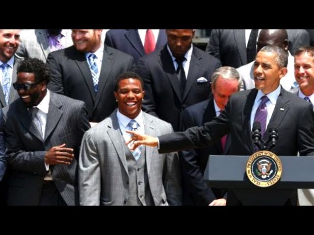 Obama Jokes with the Baltimore Ravens