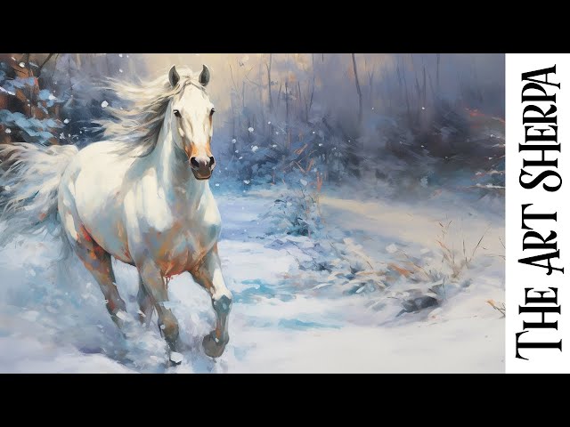 White Horse In Winter Landscape 🌟🎨 How to paint acrylics for beginners: Paint Night at Home