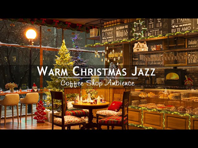 Christmas Jazz Instrumental Music with Crackling Fireplace 🔥 Cozy Christmas Coffee Shop Ambience 🎄