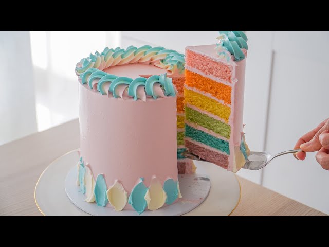 Rainbow Cake. Italian Buttercream