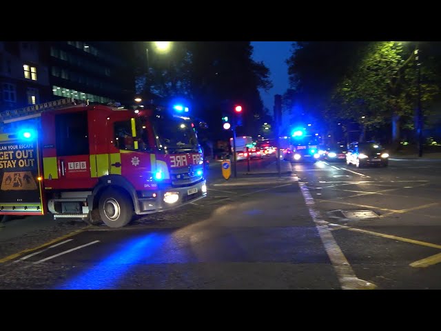 LFB Pump and Fire Rescue Unit responding meet at junction