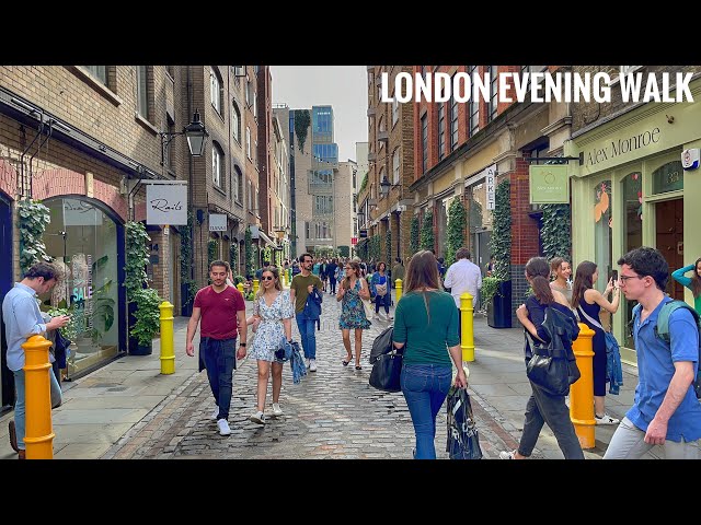 England, London City Summer Street Evening Tour 2023 | 4K HDR Virtual Walking Tour around the City