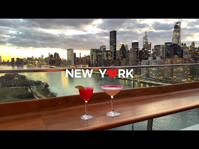 [4K]🇺🇸NYC Early Spring Walk🗽🚕: Grand Central to Roosevelt Is.🚠Sunset at Panorama room🍹Mar. 2024