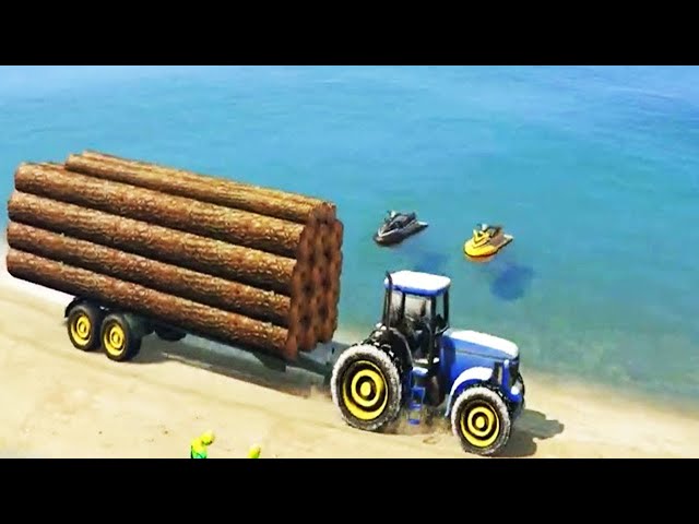 Transportation of timber on a tractor over obstacles. enjoy watching, please like