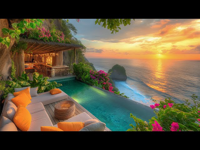 Seaside Smooth Jazz Calm - Bossa Nova Jazz - Jazz Relaxing Music with Sunset and the Sound of Waves