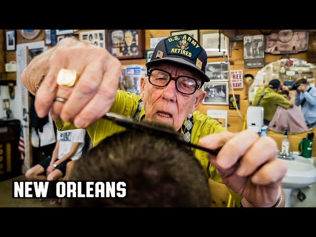 💈 93 Year Old World War Two Veteran "Bud" at Family Barber Shop | New Orleans
