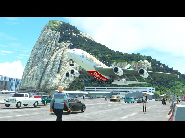 Plane Spotting Gibraltar Airport AMAZING Airbus A380 LOW Take-Off & Landing