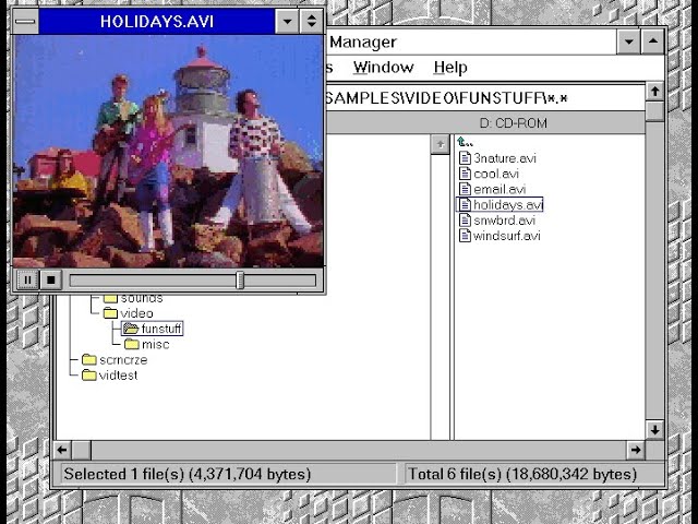 Windows 3.1 plays Microsoft Multimedia Pack 1.0 (1993) CD AVI samples