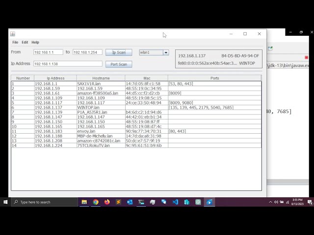 Testing IP Scanner in Eclipse Java Programming (Network Scanner)